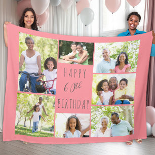 60. Geburtstag 7 Foto-Collage Koralle und Grau Fleecedecke