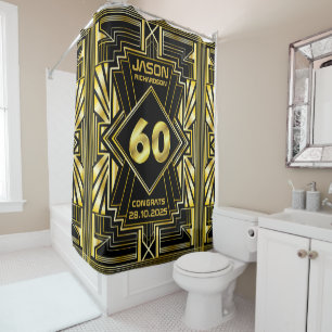 60. Geburtstag Art Deco Gold Black Great Gatsby Duschvorhang