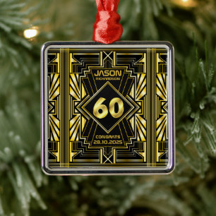 60. Geburtstag Art Deco Gold Black Great Gatsby Ornament Aus Metall