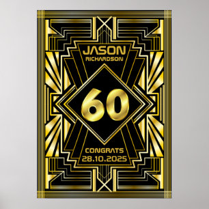 60. Geburtstag Art Deco Gold Black Great Gatsby Poster