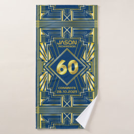 60. Geburtstag Art Deco Gold Blue Great Gatsby Badehandtuch
