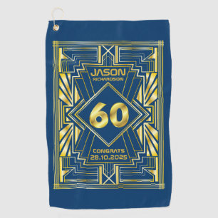 60. Geburtstag Art Deco Gold Blue Great Gatsby Golfhandtuch