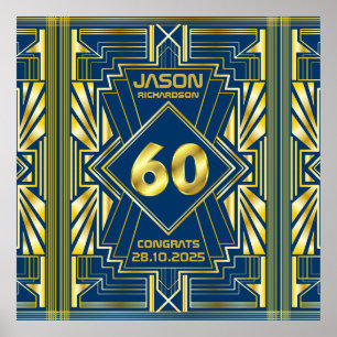60. Geburtstag Art Deco Gold Blue Great Gatsby Poster