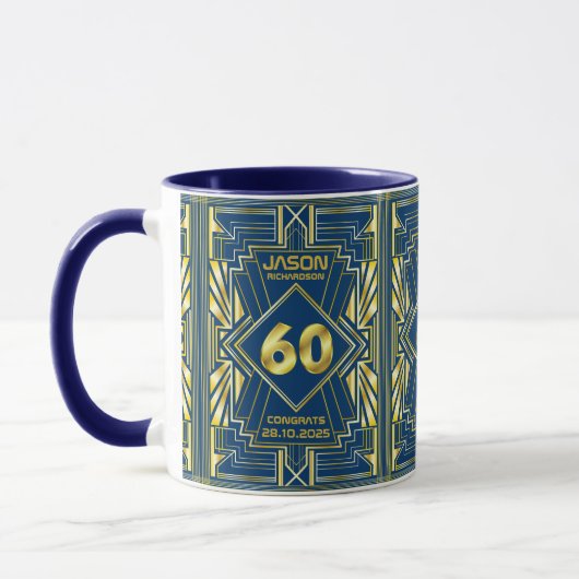60. Geburtstag Art Deco Gold Blue Great Gatsby Tasse (Links)