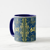60. Geburtstag Art Deco Gold Blue Great Gatsby Tasse (Vorderseite Links)