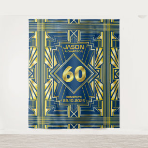 60. Geburtstag Art Deco Gold Blue Great Gatsby Wandteppich