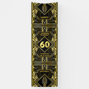 60. Geburtstag Art Deco Gold Schwarz Great Gatsby Banner