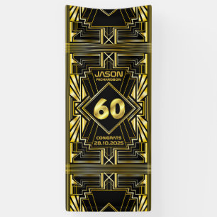 60. Geburtstag Art Deco Gold Schwarz Great Gatsby Banner