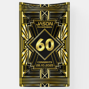 60. Geburtstag Art Deco Gold Schwarz Great Gatsby Banner