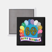 60. Geburtstag Balloons Happy Birthday Button Magnet (Vorderseite/Rückseite)