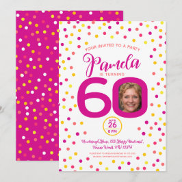 60. Geburtstag benutzerdefinierte Foto rosa gelbe  Einladung