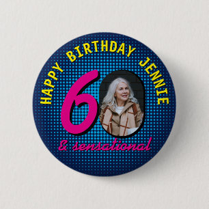 60. Geburtstag Benutzerdefiniertes Foto Retro Pers Button