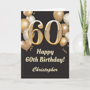 60. Geburtstag Black and Gold Balloons Confetti Karte