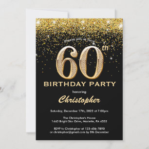 60. Geburtstag Black and Gold Glitzer Confetti Einladung