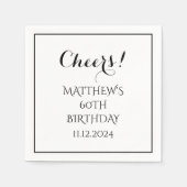 60. Geburtstag Black Elegant Script Moderne Cheers Serviette (Vorderseite)