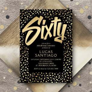 60. Geburtstag Black Gold Confetti Einladung