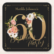 60. Geburtstag Black Gold Floral Glamour Hübsch