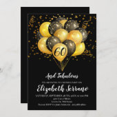 60. Geburtstag Black Gold Glitzer Einladung (Vorne/Hinten)
