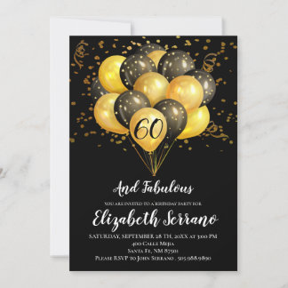 60. Geburtstag Black Gold Glitzer Einladung