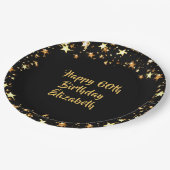 60. Geburtstag Black Gold Stars Name Pappteller (Schrägansicht)