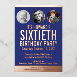 60. Geburtstag blaue Metallfolie Foto Kreise Folieneinladung