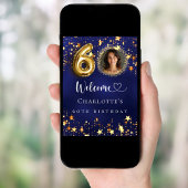60. Geburtstag blauen goldenen Sterne Foto willkom Poster