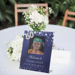 60. Geburtstag blauen Silberstars Foto willkommen Sockelschild