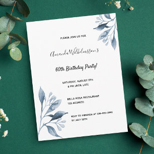 60. Geburtstag blauen weißen botanischen Einladung Postkarte