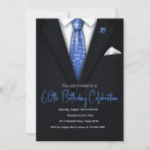 60. Geburtstag Blauer und schwarzer Tuxedo Einladu Einladung (Vorderseite)