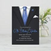 60. Geburtstag Blauer und schwarzer Tuxedo Einladu Einladung (Stehend Vorderseite)