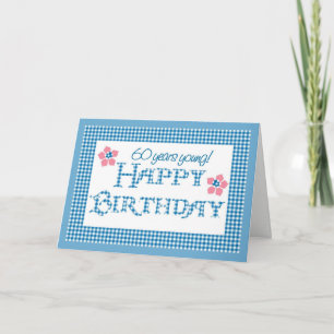 60. Geburtstag, blaues Karo-Gingham-Muster Karte