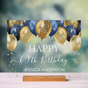 60. Geburtstag Blue Gold Balloons klar Acrylschild