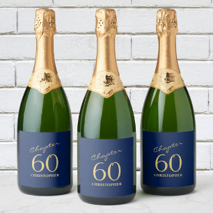 60. Geburtstag Blue Gold Schaumweinetikett