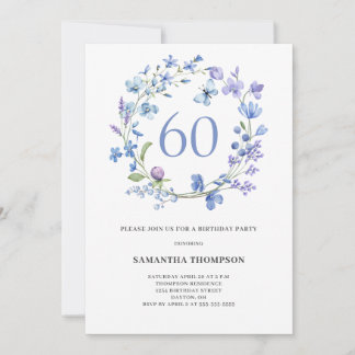 60. Geburtstag Blumenblauer Wasserfarben Einladung