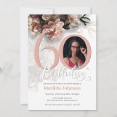 60. Geburtstag Blumenrosa Custom Foto Elegant Einladung (Vorderseite)