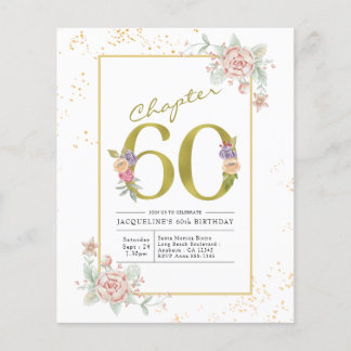 60. Geburtstag Blumenschrift Gold-Script-Einladung Flyer