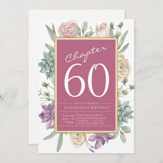 60. Geburtstag Blumenüberraschung Party Einladung (Vorne/Hinten)