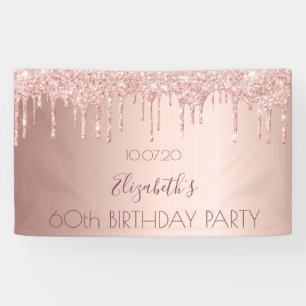 60. Geburtstag blush Rose Gold Glitzer Tropfen Nam Banner