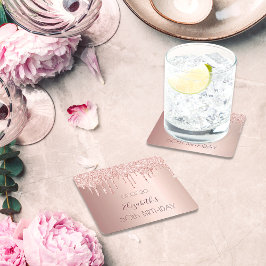60. Geburtstag blush Rose Gold Glitzer Tropfen Nam Rechteckiger Pappuntersetzer
