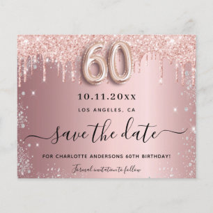 60. Geburtstag Blush Silber Budget Save-the-Date Flyer