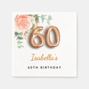 60. Geburtstag Blütengold-Rose Eukalyptus Monogram Serviette