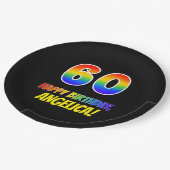 60. Geburtstag: Bold, Fun, Simple, Rainbow 60 Pappteller (Schrägansicht)