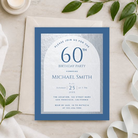 60 Geburtstag Budget Silver Classic Blue Einladung