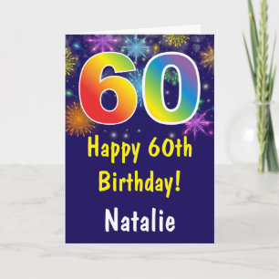 60. Geburtstag Buntes Regenbogen-Feuerwerk Navybla Karte