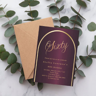 60. Geburtstag burgundy Gold arch Skript elegant Einladung