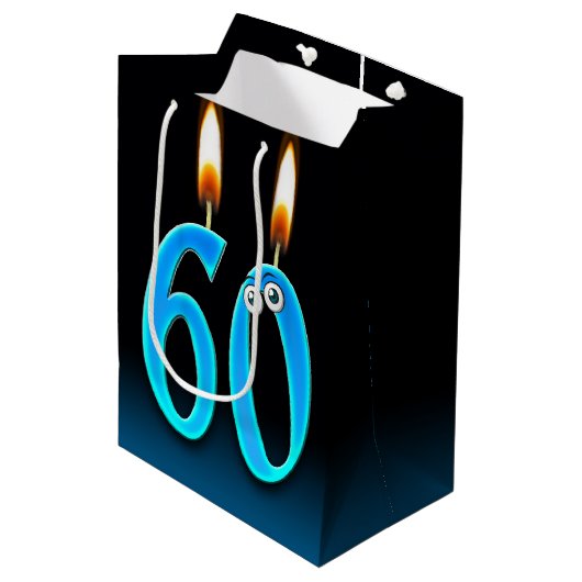 60. Geburtstag Candles Mittlere Geschenktasche Geschenktüte (Vorderseite Schrägansicht)