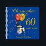 60. Geburtstag Champagne Blue Party Gästebuch Notizblock<br><div class="desc">Das stilvolle Gästebuch aus dem 60. Jahrhundert mit Champagner-Eimer-Gläsern, altersschwachen Ballons und Konfetti auf blauem Hintergrund mit goldfarbenem Text. Dieses fantastische Geburtstagsgast-Gästebuch ist ein fabelhaftes Geschenk oder ein Party-Memento. Perfekt für Meilenstein Geburtstage wie 40., 50. 60. 70. 80. 90. und 100. Mit 60 Blättern (120 Seiten) - es gibt viel...</div>