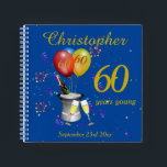 60. Geburtstag Champagne Blue Party Gästebuch Notizblock<br><div class="desc">Das stilvolle Gästebuch aus dem 60. Jahrhundert mit Champagner-Eimer-Gläsern, altersschwachen Ballons und Konfetti auf blauem Hintergrund mit goldfarbenem Text. Dieses fantastische Geburtstagsgast-Gästebuch ist ein fabelhaftes Geschenk oder ein Party-Memento. Perfekt für Meilenstein Geburtstage wie 40., 50. 60. 70. 80. 90. und 100. Mit 60 Blättern (120 Seiten) - es gibt viel...</div>
