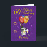 60. Geburtstag Champagner Lila Gold Card Karte<br><div class="desc">Eine stilvolle Geburtstagskarte im 60. Lebensjahr. Diese Karte verfügt über eine Champagnerbrille und Ballons und Konfetti auf lila Hintergrund mit goldfarbenem Text. eine schöne Karte, die man der Familie und Freunden schenken kann, um sie zu ihrem besonderen Geburtstag zu beglückwünschen. Kann auch für jedes Alter und Titel angepasst werden kann,...</div>