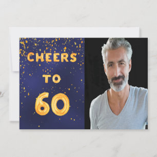 60. Geburtstag Cheers to 60 gold Ballontext blau Einladung